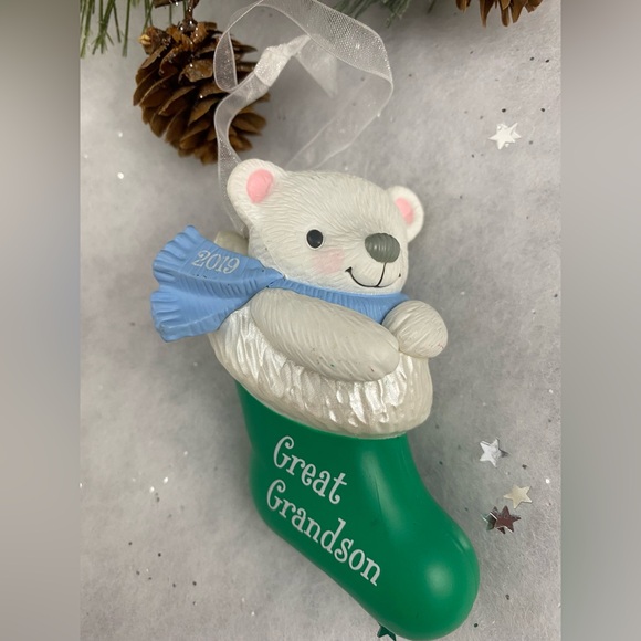 Hallmark GREAT-GRANDSON 2019 Ornament Teddy Bear in Stocking NO BOX - Picture 3 of 3